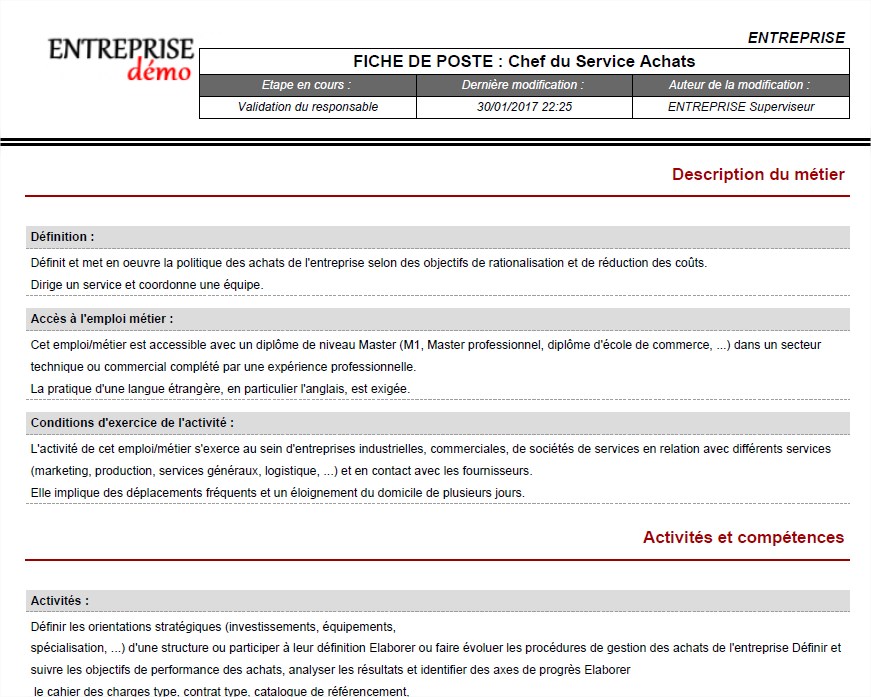 Export PDF de la fiche de poste