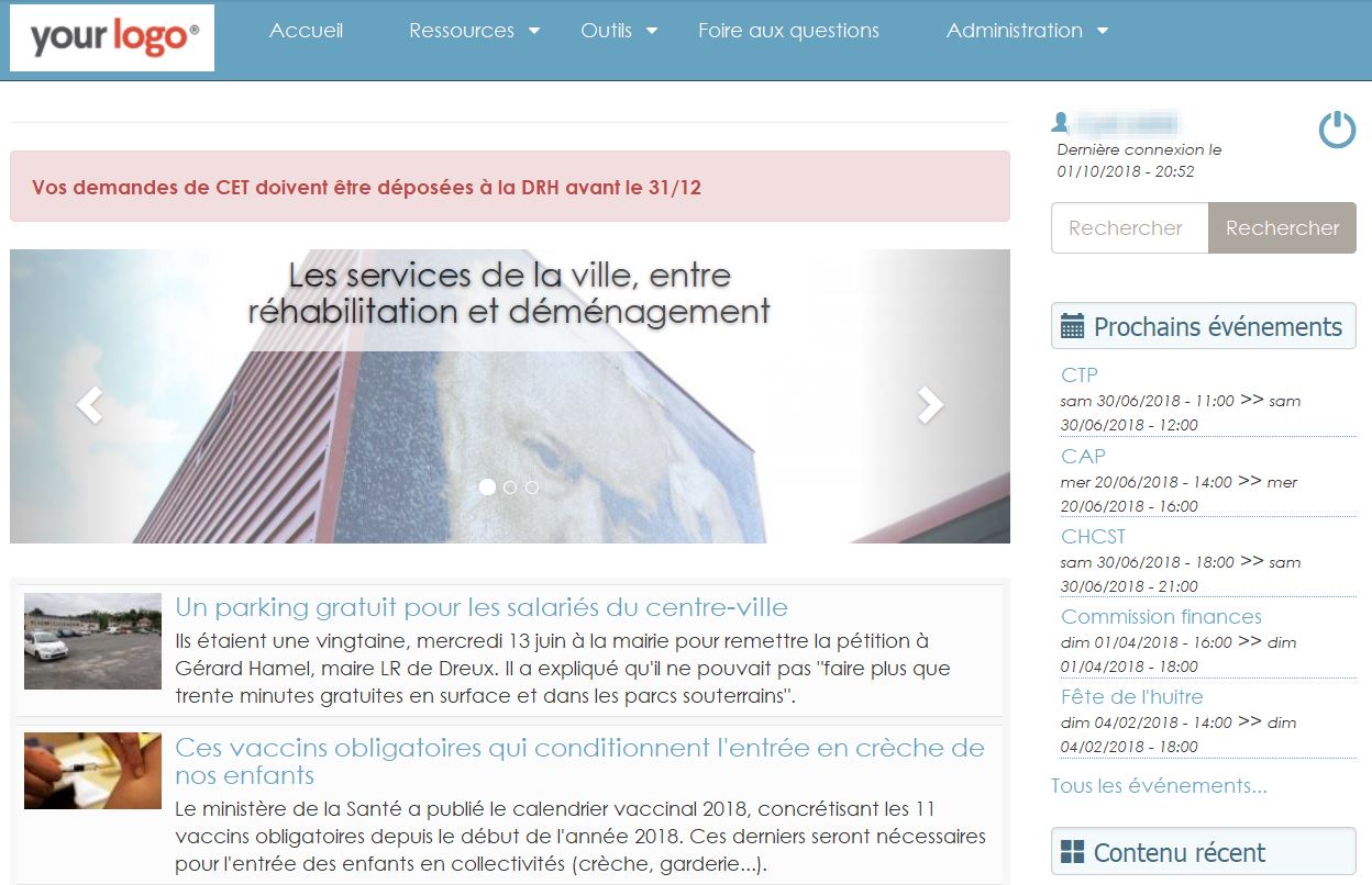 Page d'accueil Intranet Accueil intranet